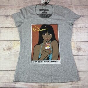 Naomi Campbell x Fiorucci Tee L Gray Made in Italy RARE Collab NWT Pop Art Shirt